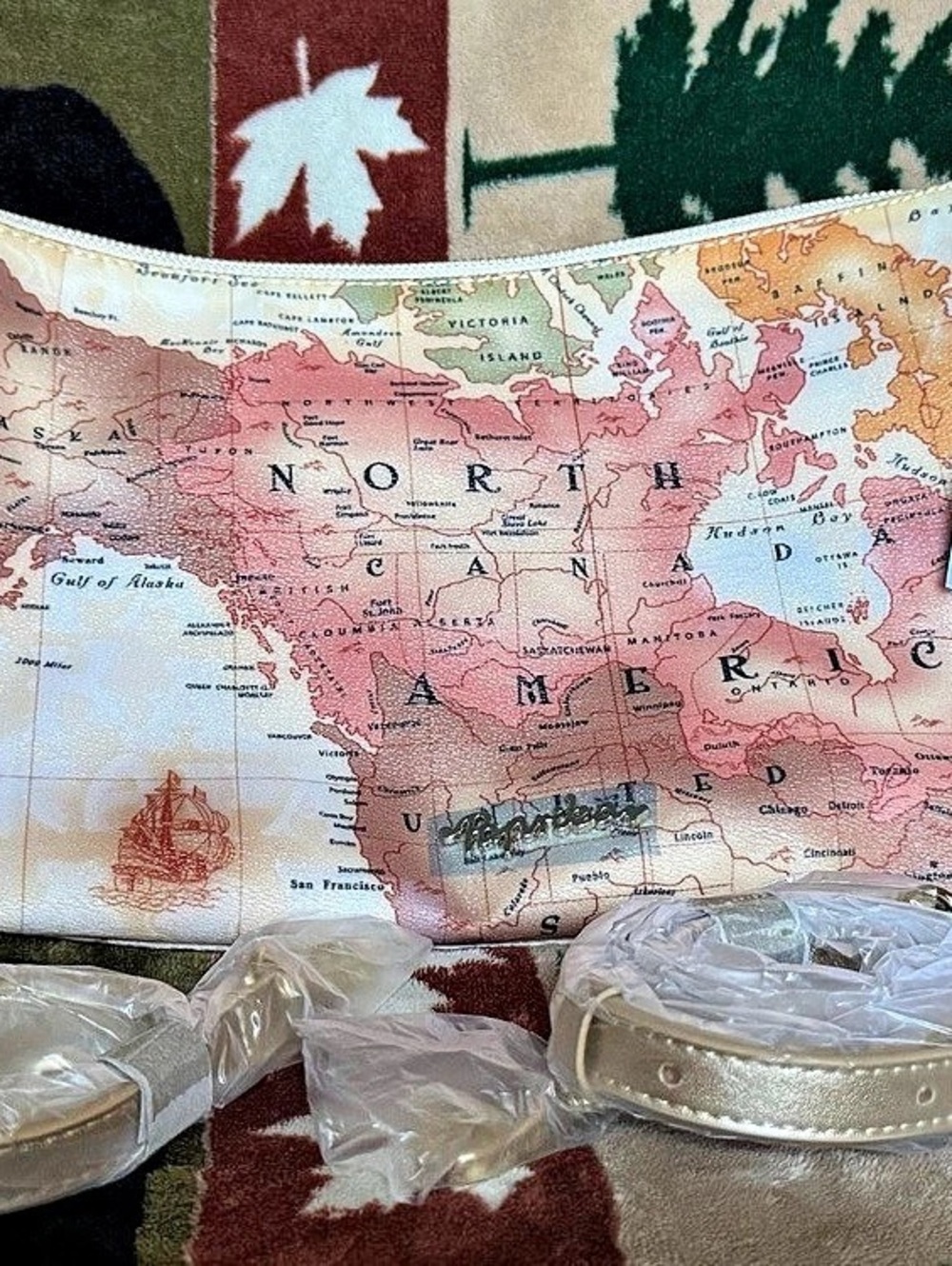 Paprika Map Print Crossbody Bag in Pink & Cream NWT